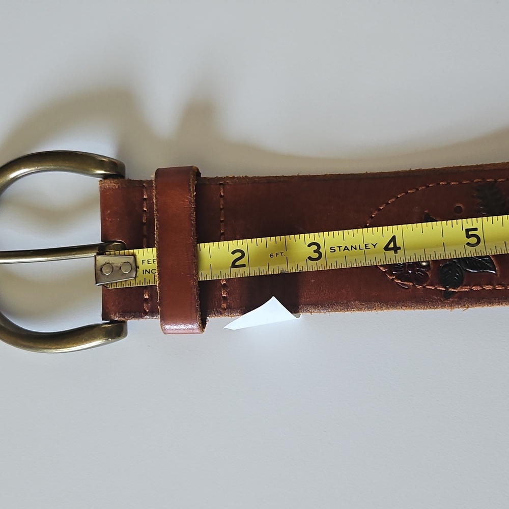 Express Tan Leather Belt with Floral Embroidery - Picture 12 of 13